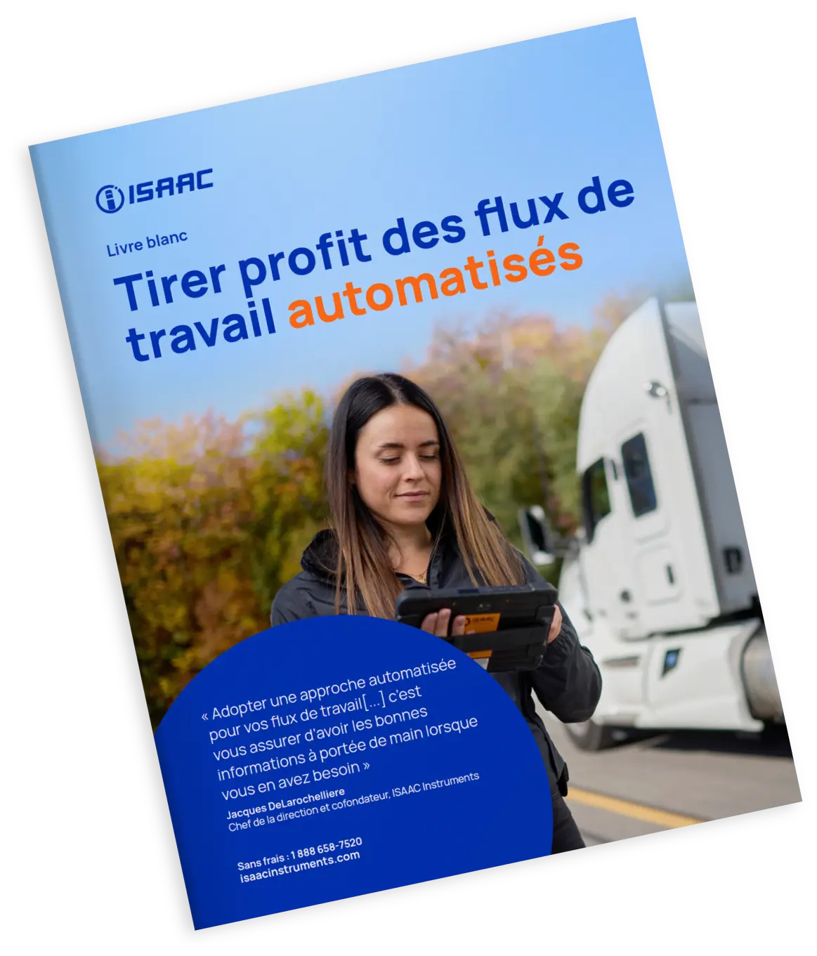 ISAAC White Paper - French Edition An ISAAC white paper cover in French on "Maximizing Benefits from Automated Workflows" with a person reading it.