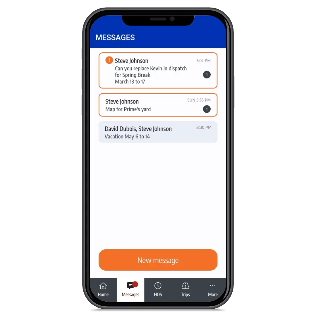 ISAAC Connect mobile app messages screen in English showing driver messages and notifications.