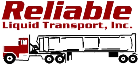 Reliable Liquid Transport, Inc. logo with a red truck and a tanker trailer, specializing in liquid freight transportation.