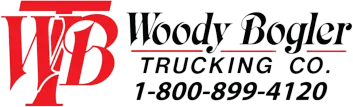 Woody Bogler Trucking Co. logo in red and black with the company’s phone number 1-800-899-4120.