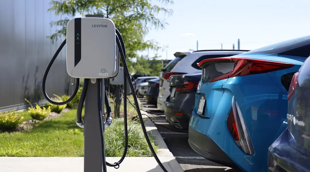 Electric Vehicle Charging Station at ISAAC Instruments A Leviton electric vehicle charging station installed on ISAAC Instruments’ premises
