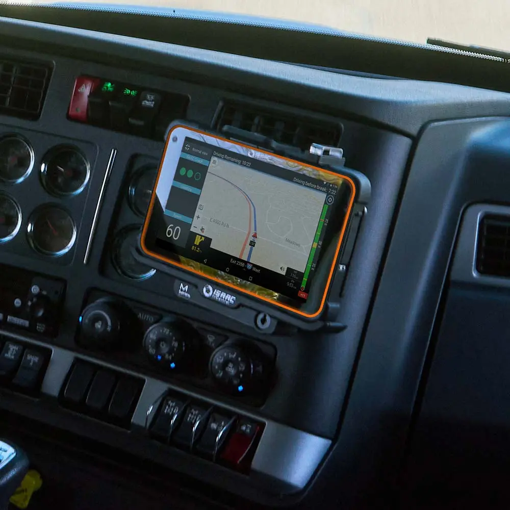 ISAAC tablet mounted in truck showing live driver coaching feedback