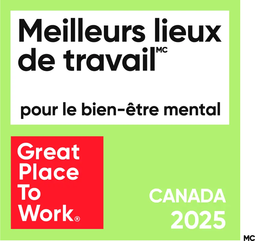 Insigne Great Place to Work Canada 2025 « Meilleurs lieux de travail pour le bien-être mental » attribué à ISAAC Instruments.