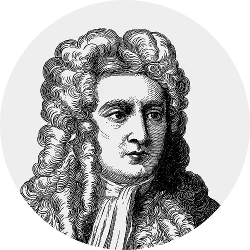 Illustration de Sir Isaac Newton — Source d’inspiration du nom Portrait gravé en noir et blanc de Sir Isaac Newton