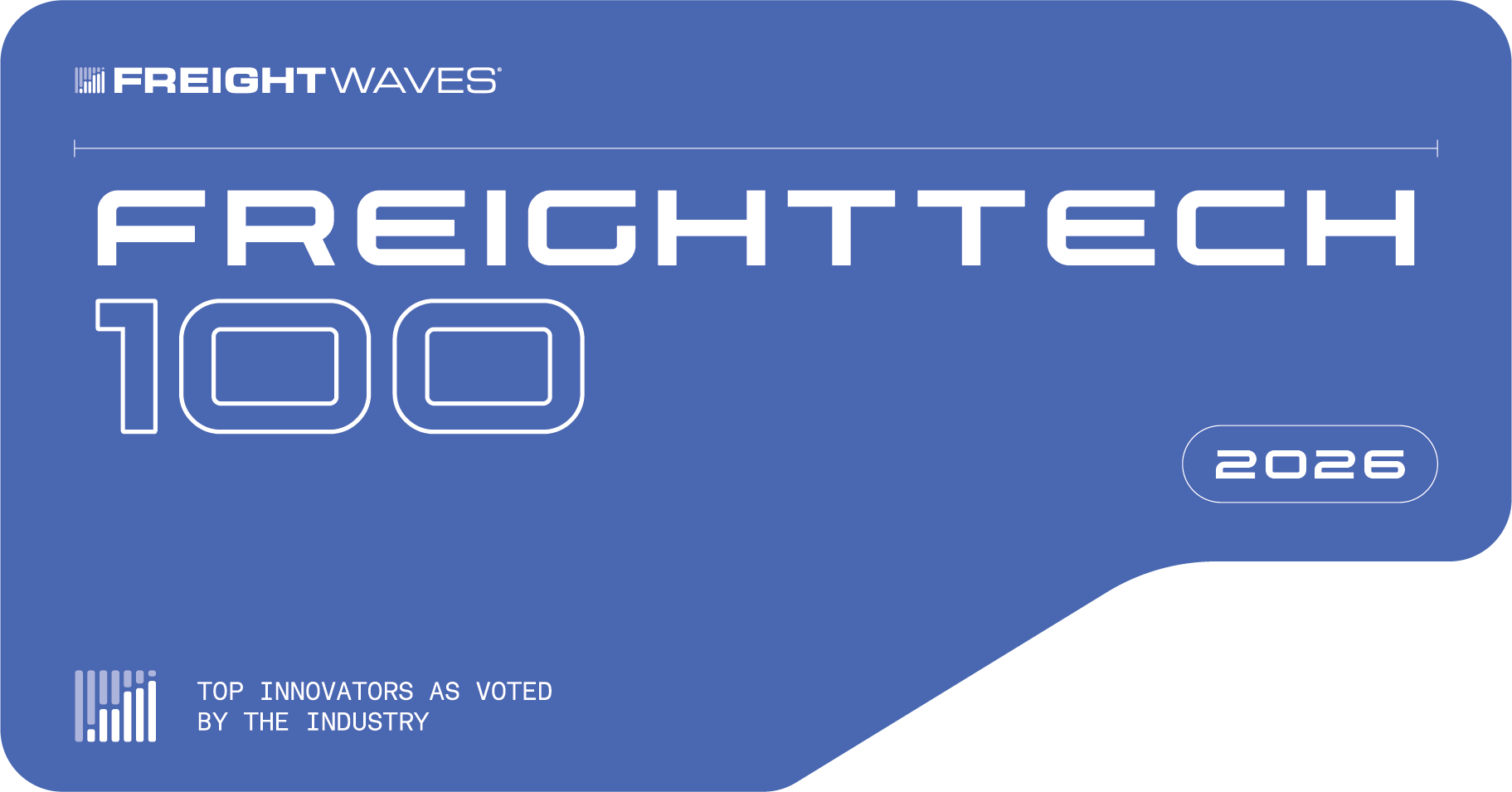 FreightWaves FreightTech 100 badge for 2026, recognizing ISAAC Instruments as a top innovator in the freight and trucking industry.
