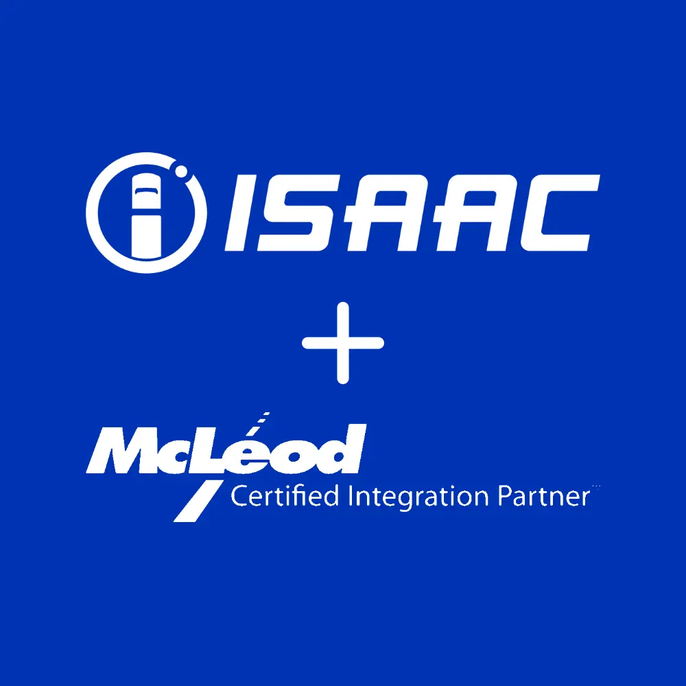 ISAAC and McLeod Software logo lockup displaying "Certified Integration Partner" status for fleet management integration.