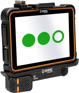 ISAAC InControl in-cab tablet displaying the green ISAAC Coach score indicator